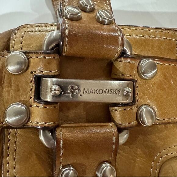 B. Makowsky Brown Tan Leather Shoulder Hobo Bag - Picture 6 of 16